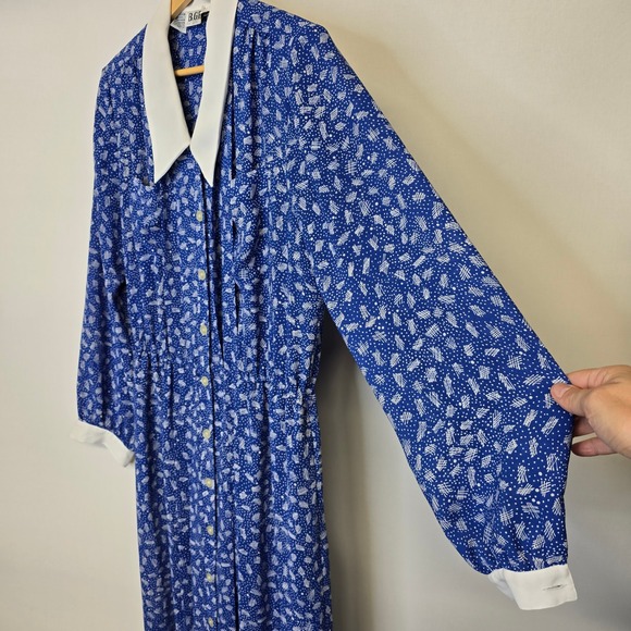 Vintage Womens Blue White Print Dress Sun Dress Casual Day Dress‎ 16W - Picture 3 of 8